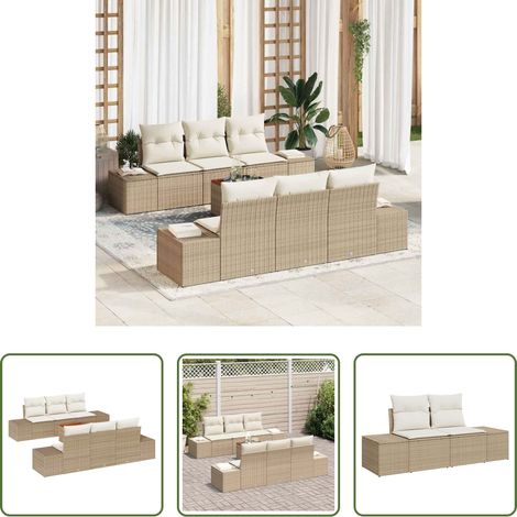 vidaXL Poly-Rattan -  Gartensofa-set mit Kissen 7 pcs Beige Poly-Rattan (1/5)
