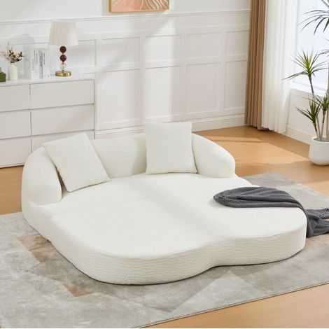 Divano letto 2 posti in ciniglia beige, 157 x 84 x 65 cm, senza montaggio DESVIAE (1/5)
