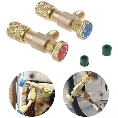 2 Pièces Soupape de Sécurité Liquide Adaptateur, Soupape de Sécurité R410A R22, Vanne de Régulation de Réfrigérant, Vanne de Refroidissement Climatisation, for Air Conditioning Flow Valves (1/5)