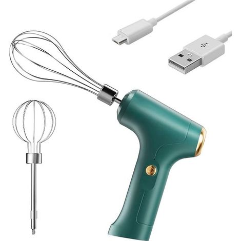 Frullatore a immersione，ricaricabile tramite USB，acciaio inox 304，3 velocità (verde) Adatto per la preparazione di dolci in cucina (1/5)