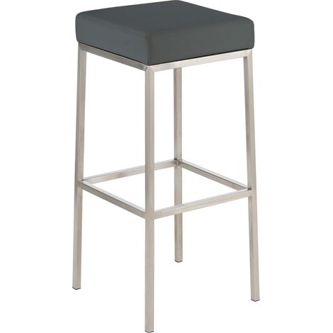 Sgabello da bar dal design moderno con comoda seduta in materiale sintetico grigio e gambe in acciaio inox spazzolato 100000019