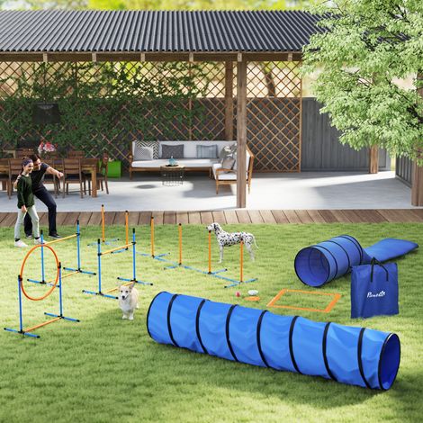 Ensemble d'agilité pour chien 11 pièces sauts ajustables parcours d'obstacle avec 2 tunnels orange et bleu finition de qualité