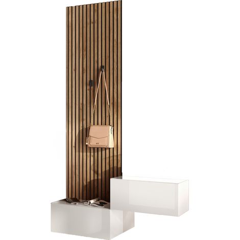 Mobile da Ingresso Narbolia, Paia, Cassetti Made in Italy, Ripiani, 140x30x236h cm Bianco Lucido