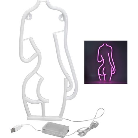 Femme Nue LED Néon Lumière Rose Panneau Déco Mur Bar Soirée KTV USB Batterie (1/5)