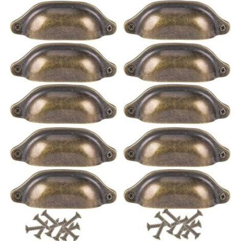 Poignée De Porte - 98 mm - Laiton Antique - Pour Tiroir Et Meuble - Lot De 10 (1/5)