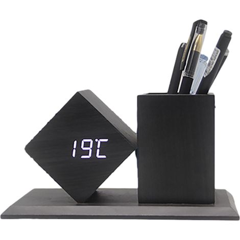 1 Réveil numérique,écran LCD,température réglable,porte-stylos,bureau maison (1/5)