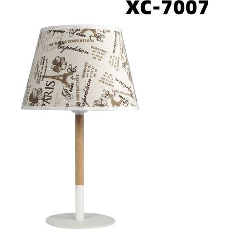 Wisdom - Lampada Da Tavolo Con Paralume Bianco In Tessuto Base Legno Lampada E27 Xc-7007 - (1/4)