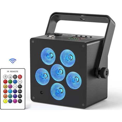 Par LED Projecteur Batterie, 50W RGBWA UV 5200mAh Rechargeable Lumière de Scène avec IR Télécommande et Son Activé, Eclairage Scene DMX pour DJ Bar Fête Mariages Bars Halloween Noël Events