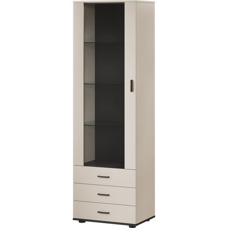 Étagère Tornola 102, Cachemire + Noir, Fermé, Avec tiroirs, Avec des portes, Stratifié, Verre, Le nombre de portes: 1, Nombre de tiroirs: 3, 192x60x41cm (1/5)