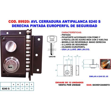 Serrure anti-levier AVL 8240 S droite peinte profil euro sécurité