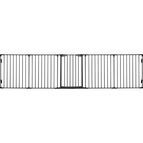 Recinto pieghevole per cani a 5 pannelli con porta, metallo nero, 300 x 74,5 cm (1/5)
