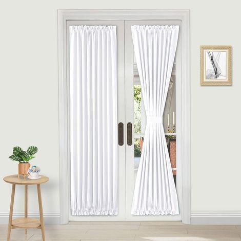 Rideau thermique occultant pour portes vitrées, portes de cuisine et portes-fenêtres (pour préserver l'intimité) — 64 x 183 cm — 1 panneau avec embrasse — Blanc pur (1/3)