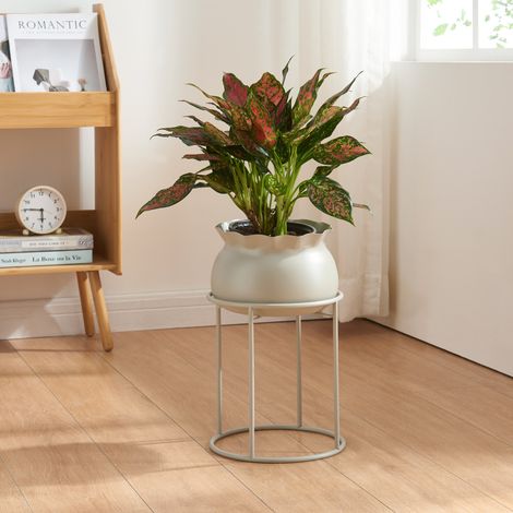 Soporte para plantas Assen con macetero metal  38xØ24cm - Gris Claro [en.casa]