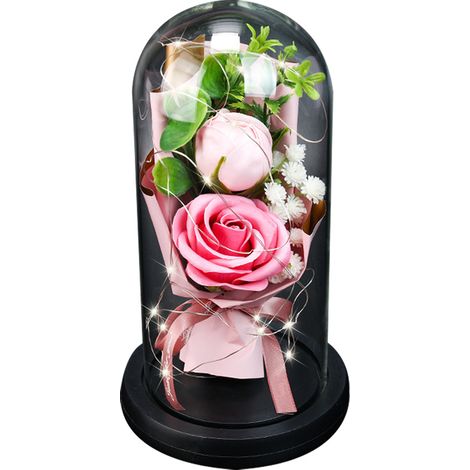1 Rose éternelle sous cloche en verre, lumière LED intégrée, fleur conservée, coffret cadeau inclus, décoration Saint-Valentin (1/5)