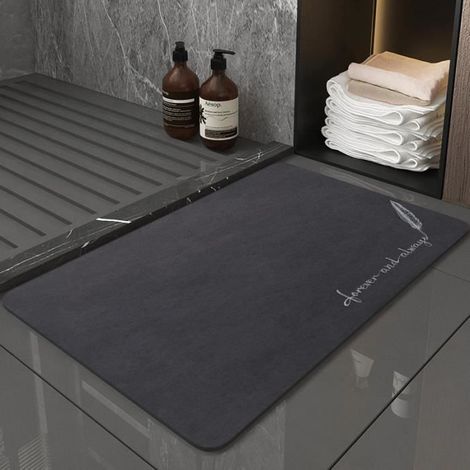 Tapis de Bain,Tapis de bain absorbant et antidérapant en Diatomite, ensemble de paillasson - Type Feather navy blue-50x80cm (1/4)