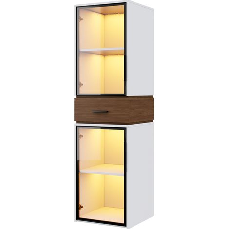 Vetrina in vetro 40 x 40 x 200 cm bianca con LED, 2 ante in vetro temperato e 1 cassetto (1/5)