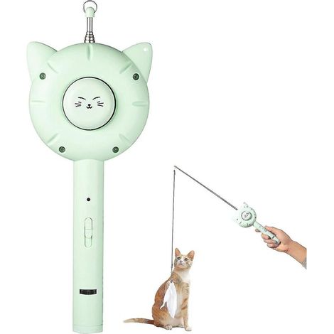 3-in-1 interaktives Katzenspielzeug: Zauberkamm zur Fellpflege, interaktiver Laserpointer und ausziehbarer Stab zur Erregung der Katze (grün). (1/5)