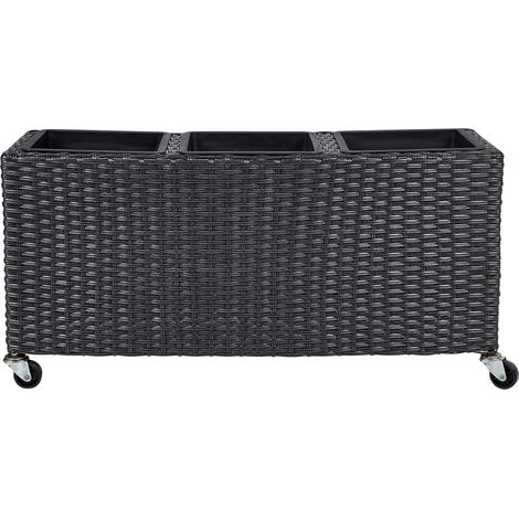 Macetero de ratán sintético con ruedas para interior y exterior con 3 insertos negro Bellis (1/5)