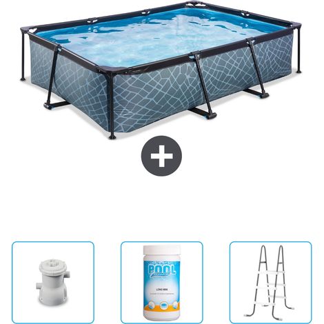 Piscine Rectangulaire Structure en Pierre EXIT - 300 x 200 x 65 cm - Comprend des Accessoires CB84 (1/4)