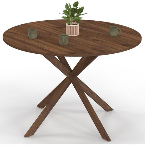 Table à manger ronde ALIX 6 personnes pied araignée noyer 110 cm