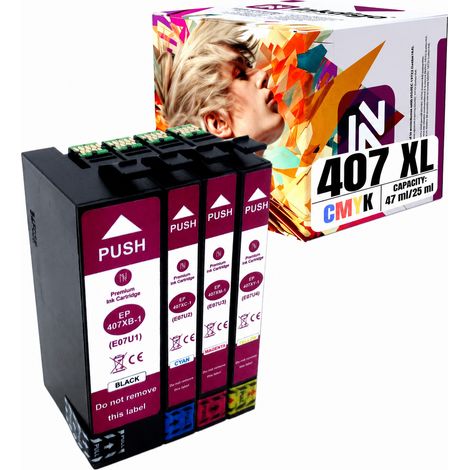 Tinta Inkdigo 407XL compatible con Epson WorkForce Pro WF-4745DTWF con certificación TÜV. (1/5)
