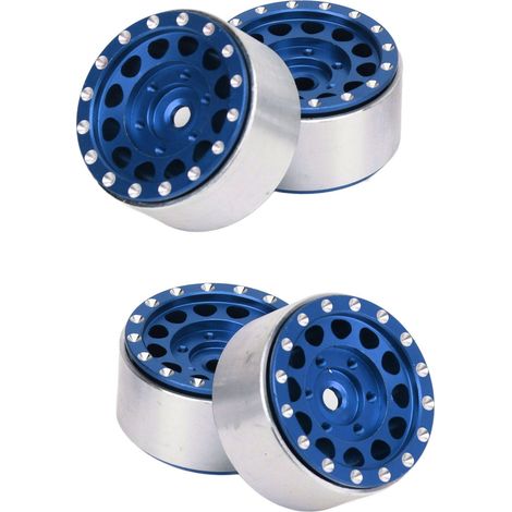 Vier RC Beadlock-Felgen aus Aluminiumlegierung, passend für Traxxas 1/18 und Axial SCX24 1/24 RC-Cars, blau. (1/4)