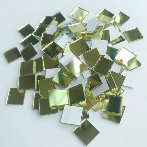200 Pcs Miroir Carreaux 10x10mm, Mosaïque Carrée, Décoration Murale, Travaux Manuels, Intérieurs Chambre et Salon, DIY, Salle de Bain (Or) (1/5)
