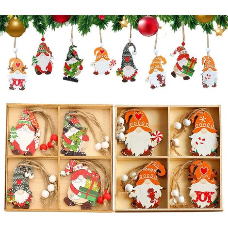 Deco Noel Sapin,24 Pièces Decoration Noel Bois,Deco Sapin De Noel en Bois à Suspendre,Deco Noel avec Boite,Rouge Ensemble De Decoration De Noel pour 8 Styles avec (1/5)