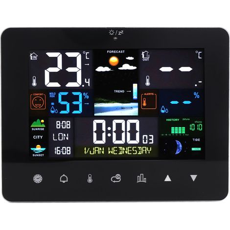 Station météo numérique tactile couleur avec thermomètre sans fil intérieur/extérieur (1/5)