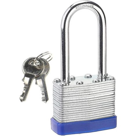 Long Shackle Padlock with Keys - Heavy Duty Keyed Padlock - Weatherproof - for Gym Lockers, School, Garage, Fence, Shed, Blue (1/5)
