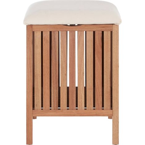 Premier Housewares Stool Natural Finish Stools For Bedroom / Living Room Metal Contemporary Design Wooden Table Stools Cushioned Seat 39 x 52 x 39 (1/4)