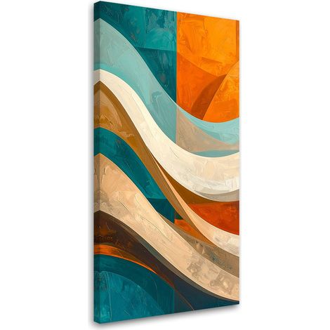 Wandbild Wellen Abstraktion türkis und orange 40x80 cm