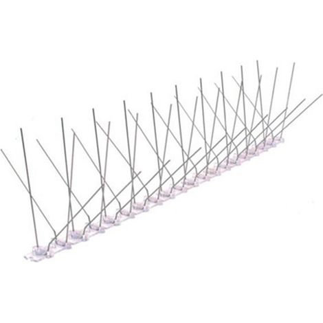 Striscia di 30 punte anti-piccioni in acciaio inox 500x115mm base policar