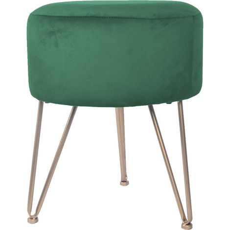 Rebecca Mobili Sgabello Pouf in Velluto Verde con Seduta Imbottita per Salotto