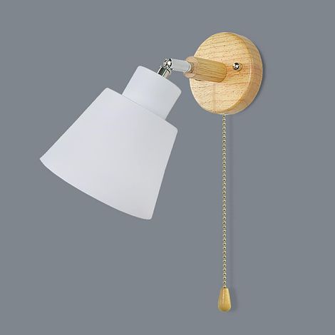 Applique murale avec interrupteur à tirette, rotation libre à 350°, lampe de chevet moderne et rétro, applique murale en bois Macaron E27, applique murale d'intérieur adaptée au salon et à la chambre (1/5)