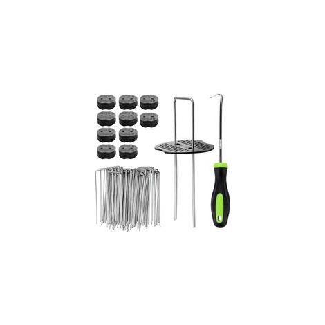 100 Piquets de Jardin avec 100 Rondelles - Piquets de Fixation en Acier Galvanisé pour Toiles de Paillages et de Jardinage, Grillage et Filets - 150x36mm Ø 3mm