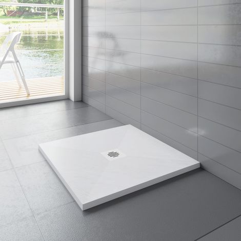 900x900x30mm Quadrat Weiß Schiefereffekt Duschwanne mit Ablaufgarnitur plastik Ablaufabdeckung (1/5)