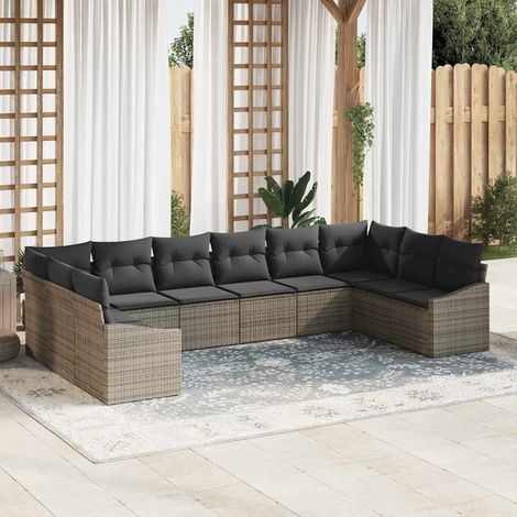 Gartensofa-set mit Speicher 10 pcs Grau Poly-Rattan