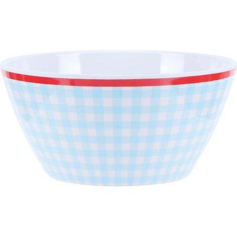 Lot de 12 saladiers de 15 cm (6 pouces) en porcelaine imitation, motif quadrillé bleu clair. (1/5)