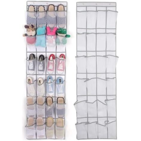 2 PCS Organiseur de Chaussures à Suspendre 24 poches (Blanc) Range-chaussures à Suspendre sur la Porte Engrener Visible Pliable pour Chaussures Chaussettes Jouets Beauté Accessoires (1/5)