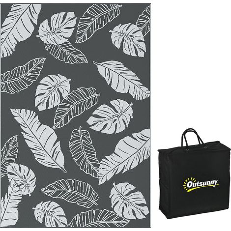 Tapis d'extérieur réversible en plastique 182x274 cm gris et blanc résistant aux intempéries (1/5)