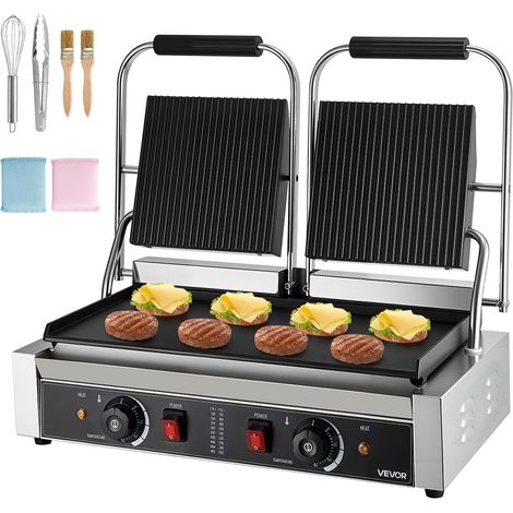 Gril Panini Électrique de 3600 W, Double Presse à Panini avec Plaque de Cuisson Émaillée de 48,5x23 cm, Appareil à Sandwich en Inox, Contrôle de la Température, pour Hamburger, Steak, Cuisine (1/5)