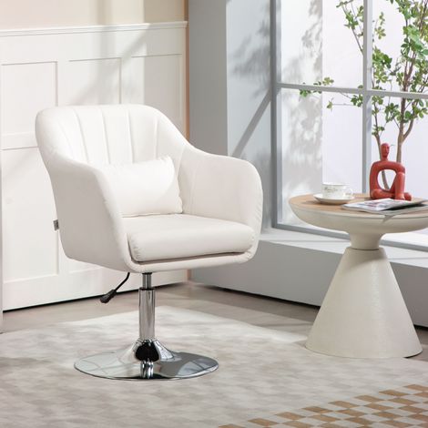 Sillón para Salón Giratorio 360° con Altura Ajustable Respaldo Envolvente Reposabrazos y Cojín 60x60x79-91 cm Blanco (1/5)