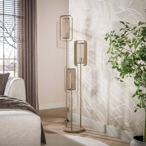 Lampadaire 3 lampes 42x42x170 cm en métal maillé beige - MAILLI (1/5)