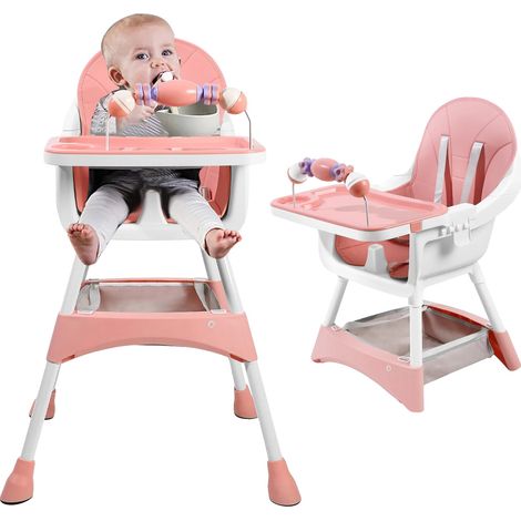 Chaise haute pour bébé, convertible, facile à nettoyer, Rose (1/2)