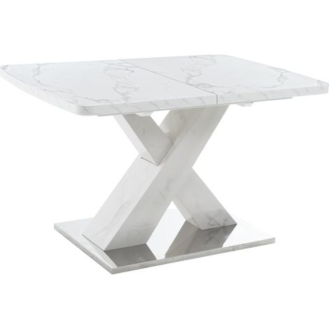 Tavolo da pranzo rettangolare allungabile 120-160 cm bianco effetto marmo in MDF e acciaio (1/5)