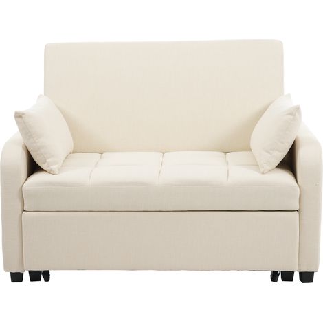 Convertible Sofa 2 Plätze aus Baumwoll-Linen mit Einstellbare Rückenlehne 3 Positionen und 2 Kissen, Beige (1/5)