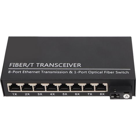 Transmetteur Fibre Optique 1 Port SFP 8 Ports RJ45, 25km, 1310nm/1550nm, Monomode, Alimentation 100-240V, Prises UE (1/5)