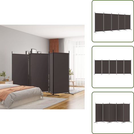 Cloison de séparation 5 panneaux Marron 433x180 cm Tissu - Cloison De Séparation - Écran De Confidentialité - Séparateur De Pièce - Rideau Partition - Décoration D'intérieur