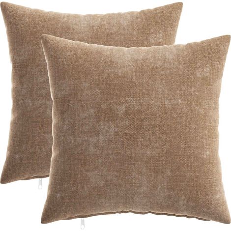 Cushion Cover 2 pcs HEERLEN Brown 35 x 35 cm Chenille Fabric vidaXL (1/5)